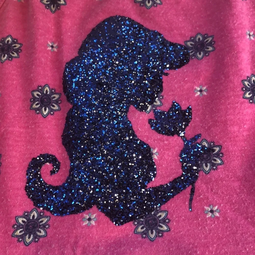 Disney Jumping Beans Summer Dress Sparkly Jasmine Pink Blue Floral Girls 4